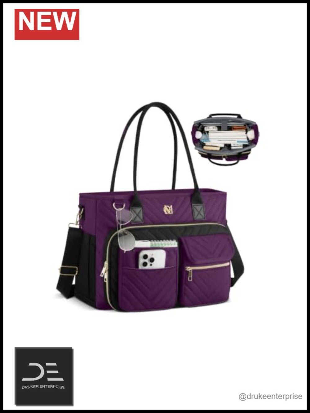 Quilted Laptop Tote Bag for Women, Work & Travel Briefcase